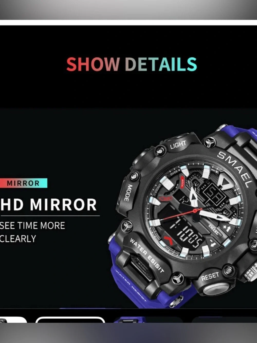 SMAEL Waterproof 5 ATM Sport Watch - Black & Blue